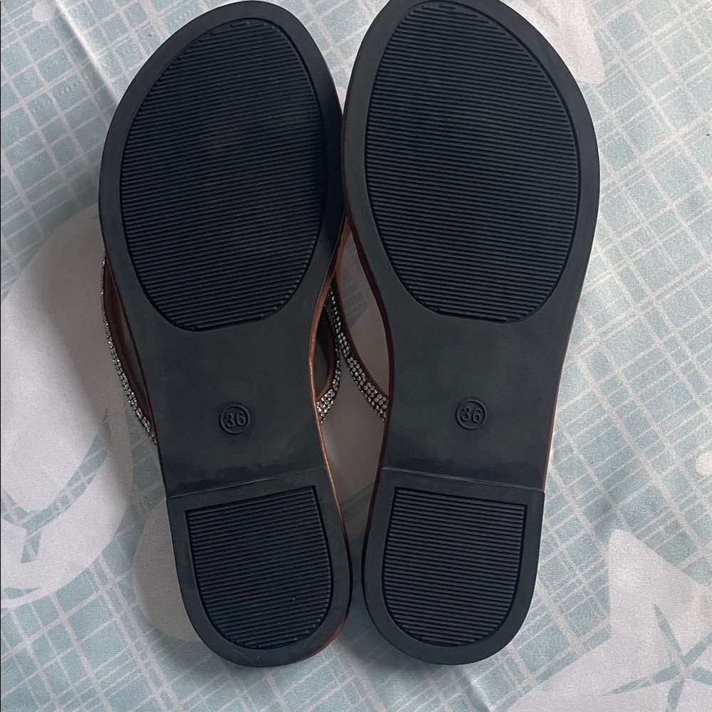 Brown Rhinestone Sandals - Picture 3 of 4